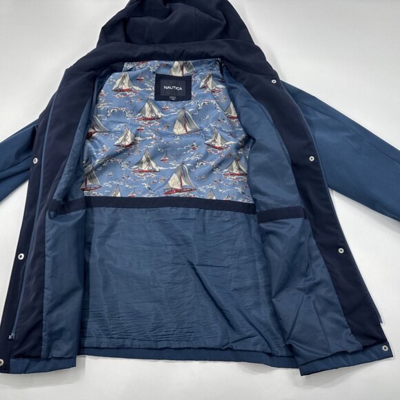 Nautica Womens Rain Jacket Large Hooded Coat Sailboats Lined Full Zip Pockets - Picture 2 of 14
